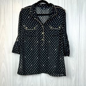 A.N.A Black and Gold Polk Dot Bunny Sheer Blouse Size L